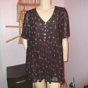 Y2K Vtg Babydoll Tunic Top Size 2X Cherry Whimsigoth Fairy Dark Romantic Moody